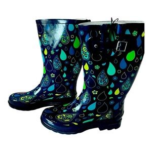 Western Chief Winter Rain Snow Garden Rubber Boots in Pouring Paisley NEW